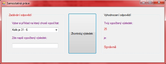 Princip činnosti tohoto programu spočívá v tom, že po spuštění aplikace si může uživatel v ComboBoxu vybrat typ příkladu, který chce vypočítat.