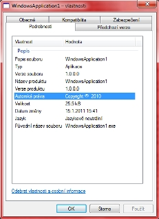 Dvojklikem levým tlačítkem myši na MY PROJECT vyvoláte okno zobrazené uprostřed (WindowsApplication1). Okno s nastavením otevřeného projektu (WindowsApplication1).