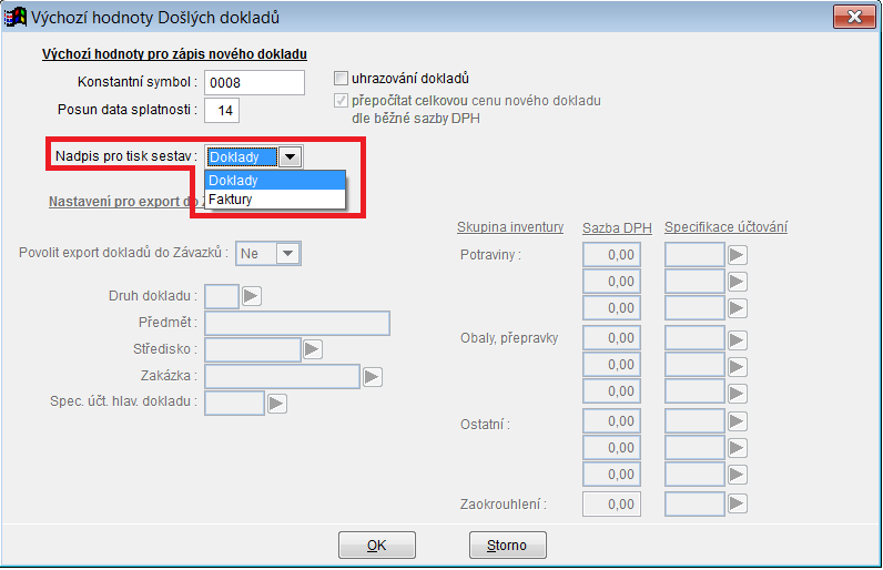 Došlé doklady x Došlé faktury Při práci s modulem Došlé faktury lze nově nastavit, zda se na tiskových sestavách bude tisknout Došlé faktury nebo Došlé doklady.