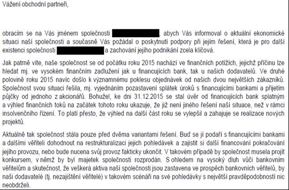 Obr. 1. Dopis klienta o vstupu do insolvence 2. LITERA ZÁKONA O insolvenci pojednává zákon č. 182/2006 Sb. (obr. 2 a 3). Zákon umožňuje věřiteli uplatnit svoje nároky v určitém termínu.