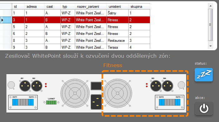 Výběr zařízení a jeho management Pro samotné ovládání, popř. zjištění stavu audio periferií je nutné vybrat (označit) konkrétní zařízení v seznamu periferií.