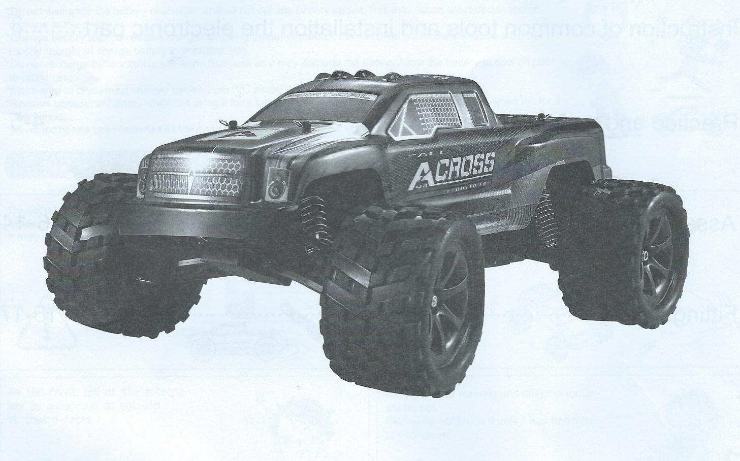 Uživatelská příručka Monster Truck Super Car Across 2,4 Ghz RC 1:12 Monster Truck Super Car Tento RC model od výrobce WL Toys dokáže jet díky výkonnému motoru rychlostí až 40 km/h, je vhodný pro