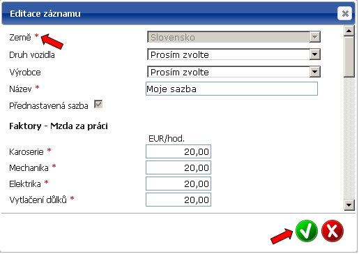 Údaje opravny V sekci Údaje opravny musíte založit minimálně jednu zúčtovací sazbu a zadat k ní název.