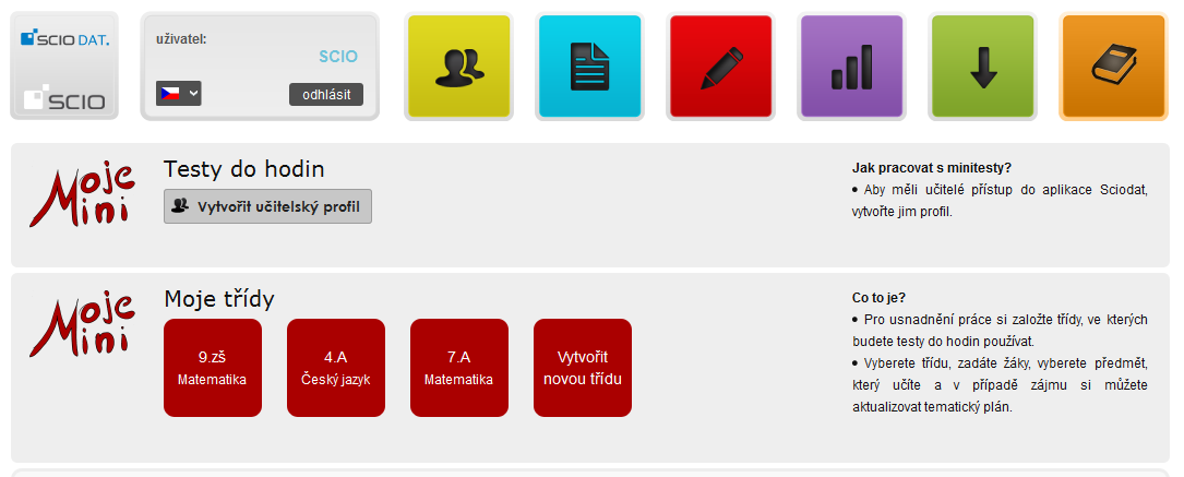 II. Testy do hodin Tato část aplikace se vám zobrazuje v případě, že máte objednané Testy do hodin, hned na úvodní straně.