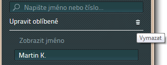 Odstranění kontaktu z položky Oblíbené K odstranění kontaktu ze seznamu Oblíbených, klikněte na ikonu tužky.