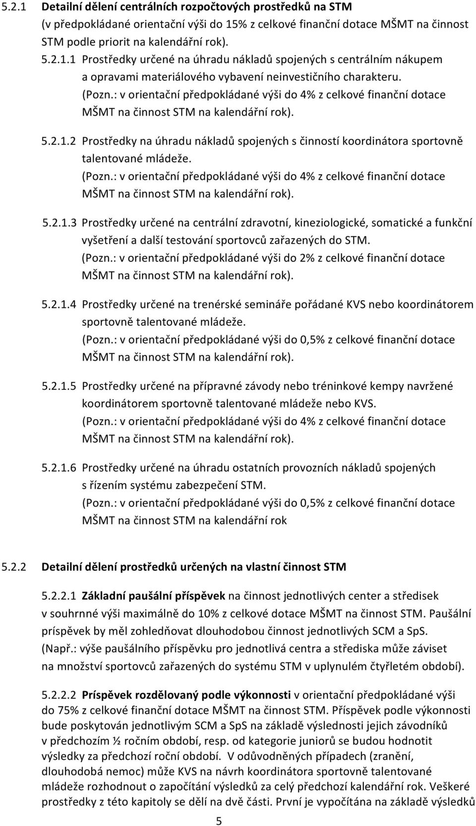 : v orientační předpokládané výši do 4% z celkové finanční dotace 5.2.1.