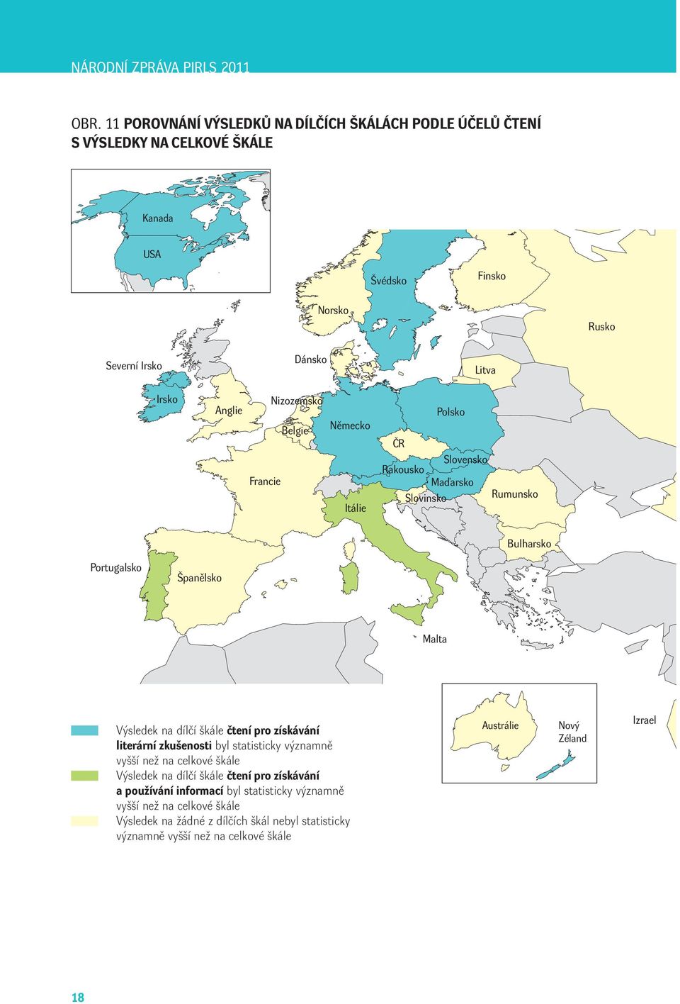 Nizzemsk Belgie Německ ČR Plsk Francie Itálie Slvensk Rakusk Maďarsk Slvinsk Rumunsk Bulharsk Prtugalsk Španělsk Malta Výsledek na dílčí škále čtení pr získávání