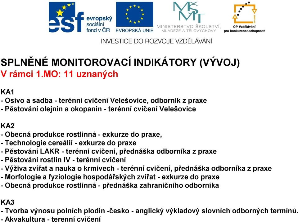 exkurze do praxe, - Technologie cereálií - exkurze do praxe - Pěstování LAKR - terénní cvičení, přednáška odborníka z praxe - Pěstování rostlin IV - terénní cvičení - Výživa zvířat