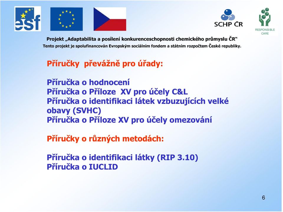 obavy (SVHC) Příručka o Příloze XV pro účely omezování Příručky o