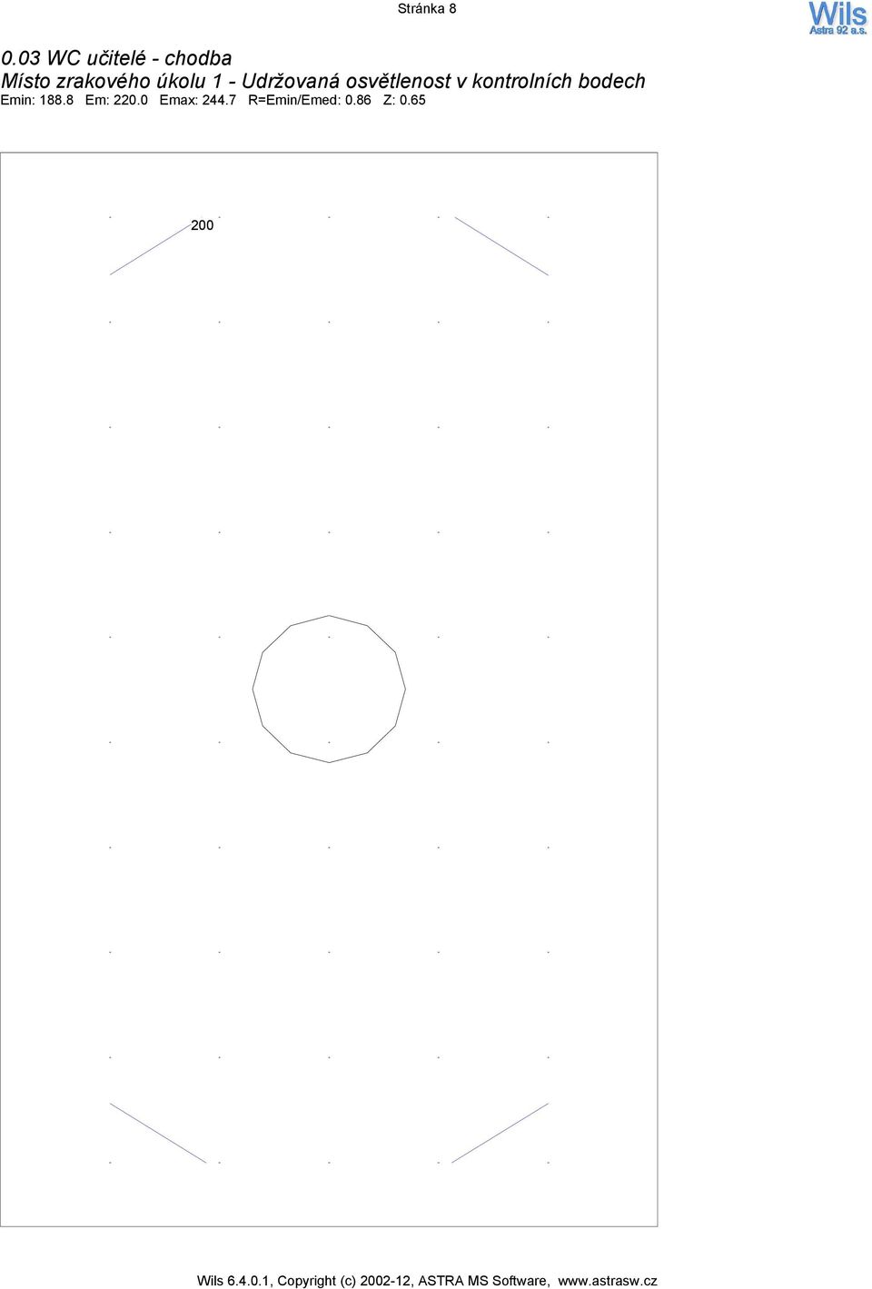 osvětlenost v kontrolních bodech Emin: 188.8 Em: 220.