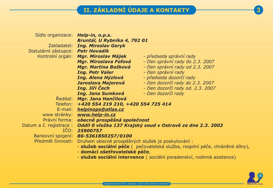 Miroslava Fofová - èlen správní rady do 2.3. 2007 Mgr. Martina Božková - èlen správní rady od 2.3. 2007 Ing. Petr Valer - èlen správní rady Ing.