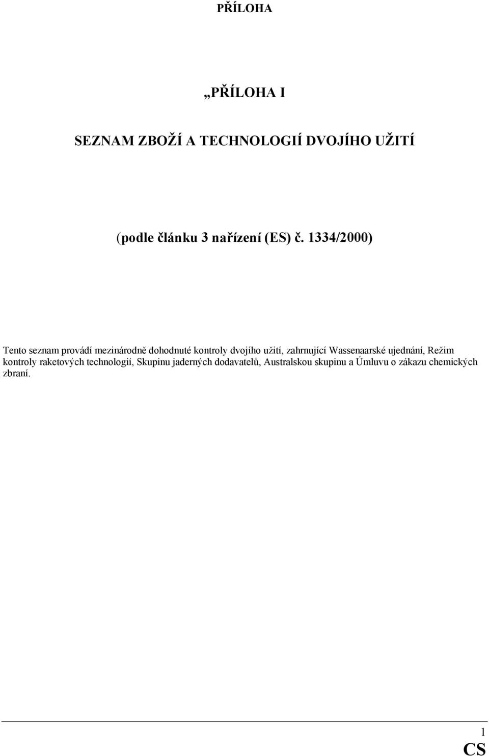 1334/2000) Tento seznam provádí mezinárodně dohodnuté kontroly dvojího užití,