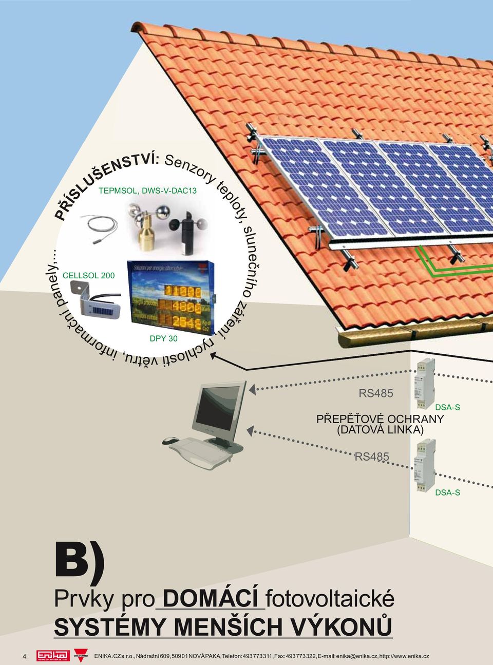 OCHRANY (DATOVÁ LINKA) RS485 DSA-S DSA-S B) Prvky pro DOMÁCÍ fotovoltaické SYSTÉMY MENŠÍCH