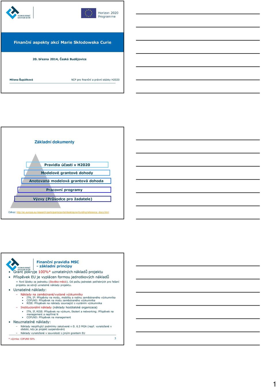 programy Výzvy (Průvodce pro žadatele) Odkaz: http://ec.europa.eu/research/participants/portal/desktop/en/funding/reference_docs.