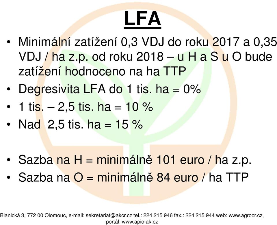 LFA do 1 tis. ha = 0% 1 tis. 2,5 tis. ha = 10 % Nad 2,5 tis.