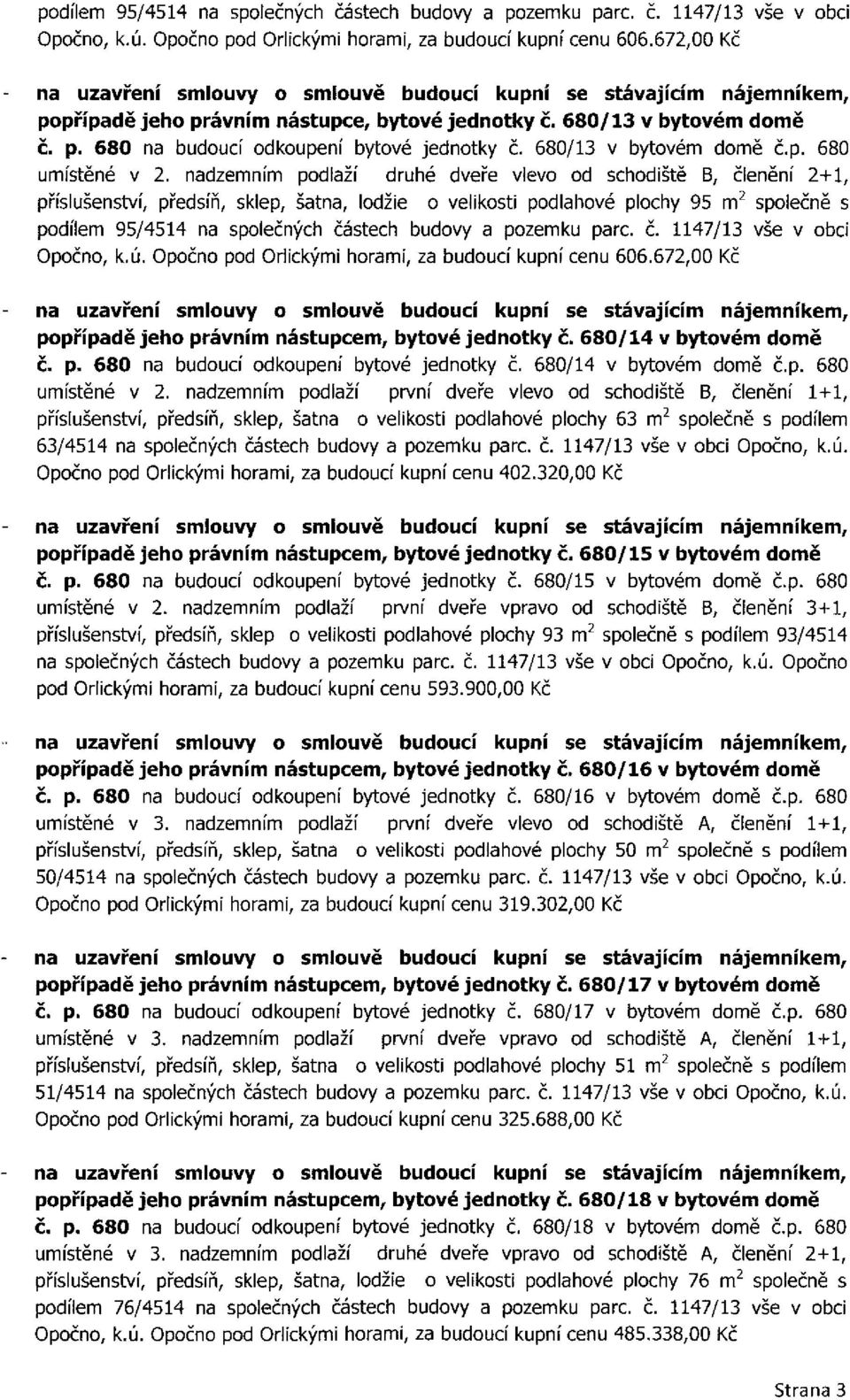 jednotky č. 680/14 v bytovém domě č. p. 680 na budoucí odkoupení bytové jednotky č. 680/14 v bytovém domě č.p. 680 umístěné v 2.