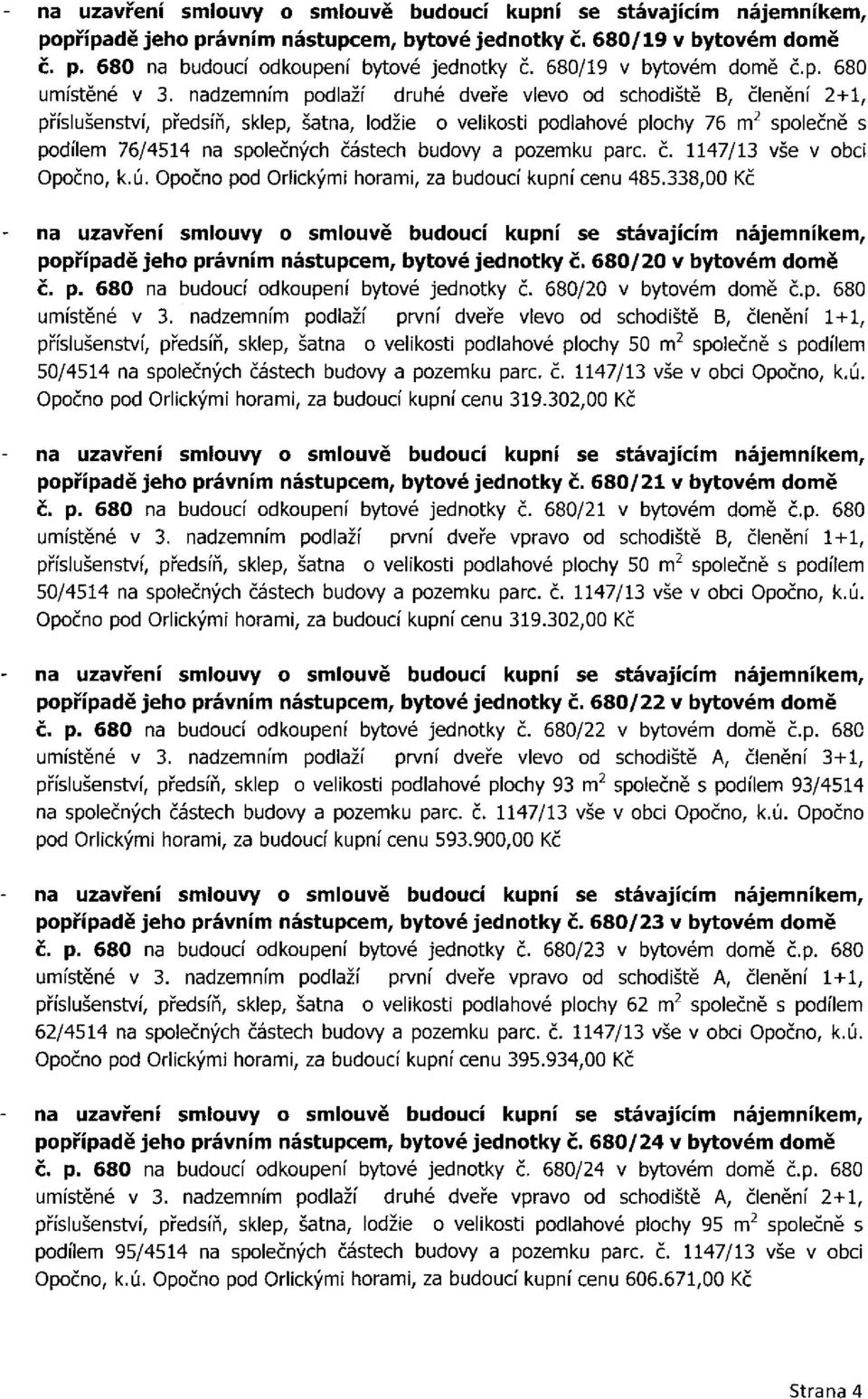 jednotky č. 680/20 v bytovém domě č. p. 680 na budoucí odkoupení bytové jednotky č. 680/20 v bytovém domě č.p. 680 umístěné v 3.