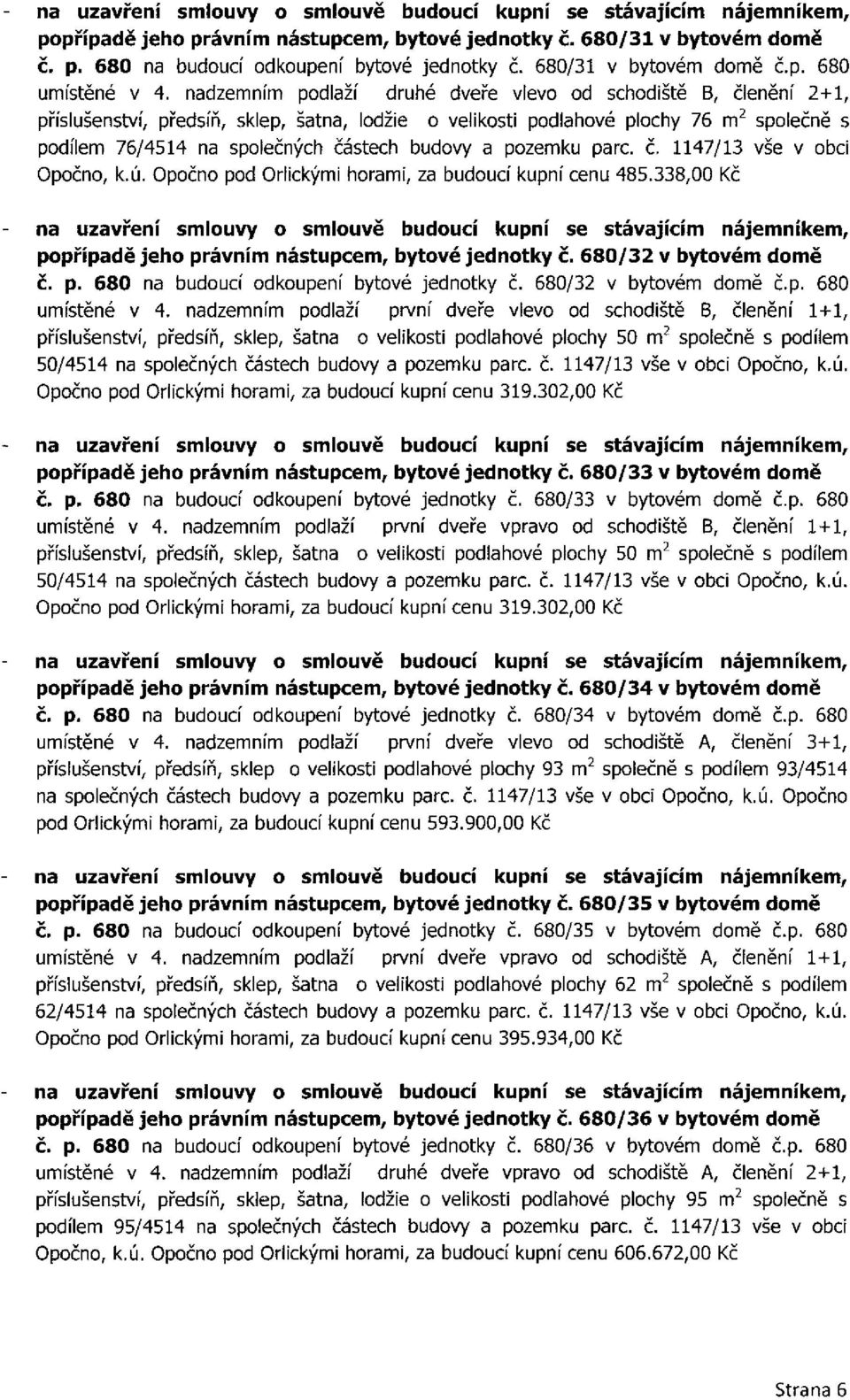 jednotky č. 680/32 v bytovém domě č. p. 680 na budoucí odkoupení bytové jednotky č. 680/32 v bytovém domě č.p. 680 umístěné v 4.