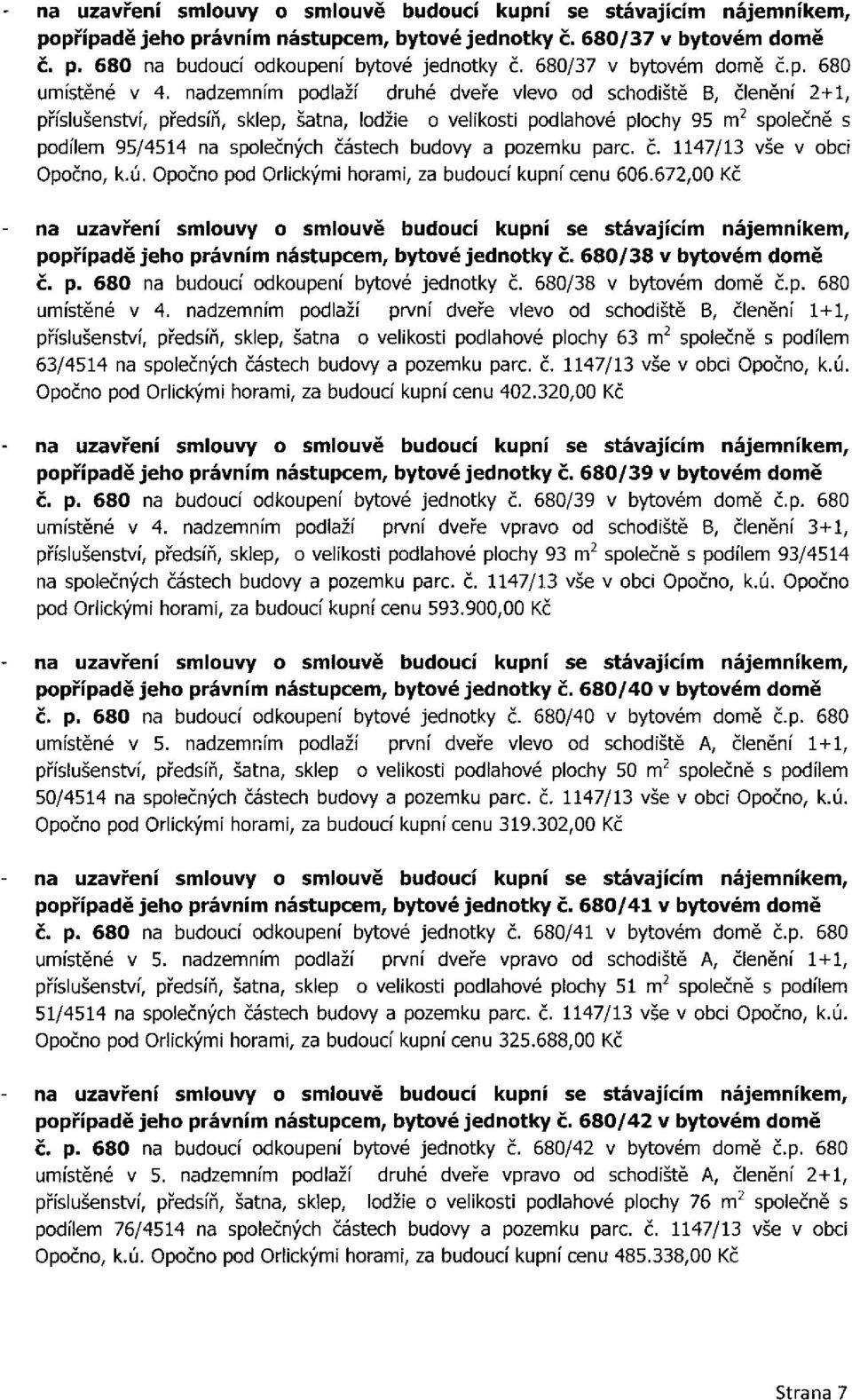 jednotky č. 680/38 v bytovém domě č. p. 680 na budoucí odkoupení bytové jednotky č. 680/38 v bytovém domě č.p. 680 umístěné v 4.