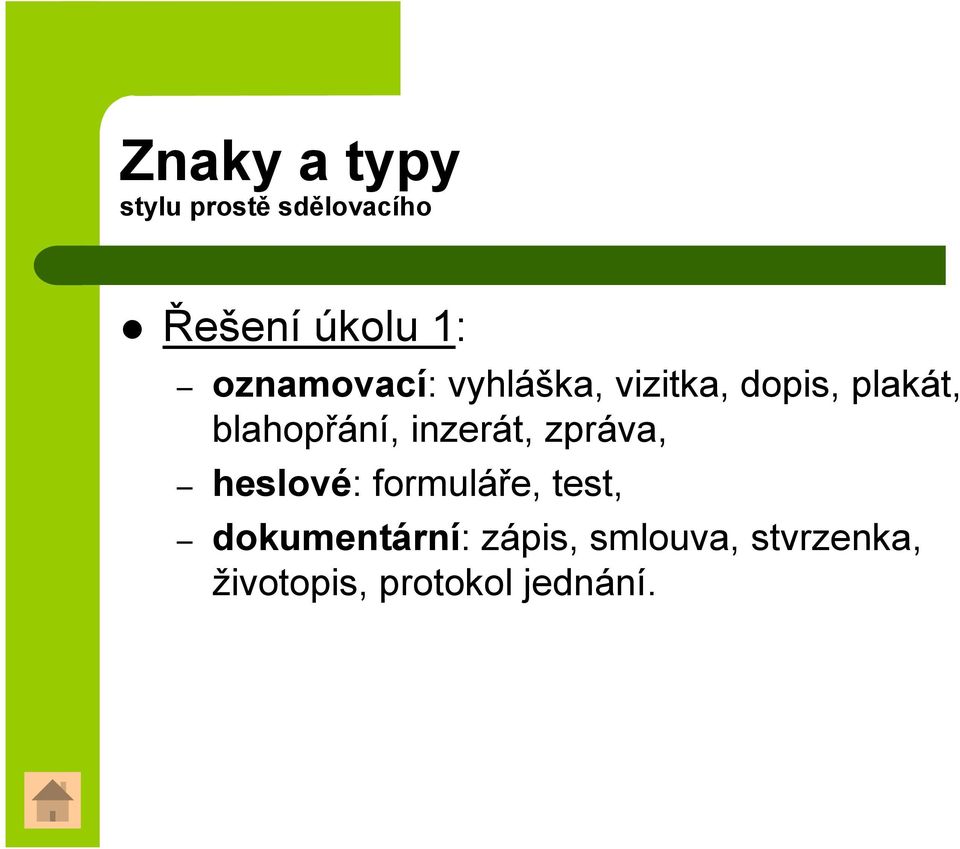 blahopřání, inzerát, zpráva, heslové: formuláře, test,