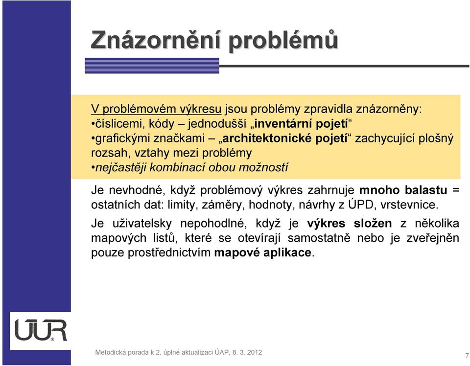 mnoho balastu = ostatních dat: limity, záměry, hodnoty, návrhy z ÚPD, vrstevnice.