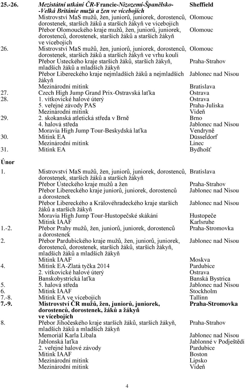 starších žákyň ve vícebojích Přebor Olomouckého kraje mužů, žen, juniorů, juniorek, Olomouc dorostenců, dorostenek, starších žáků a starších žákyň ve vícebojích 26.