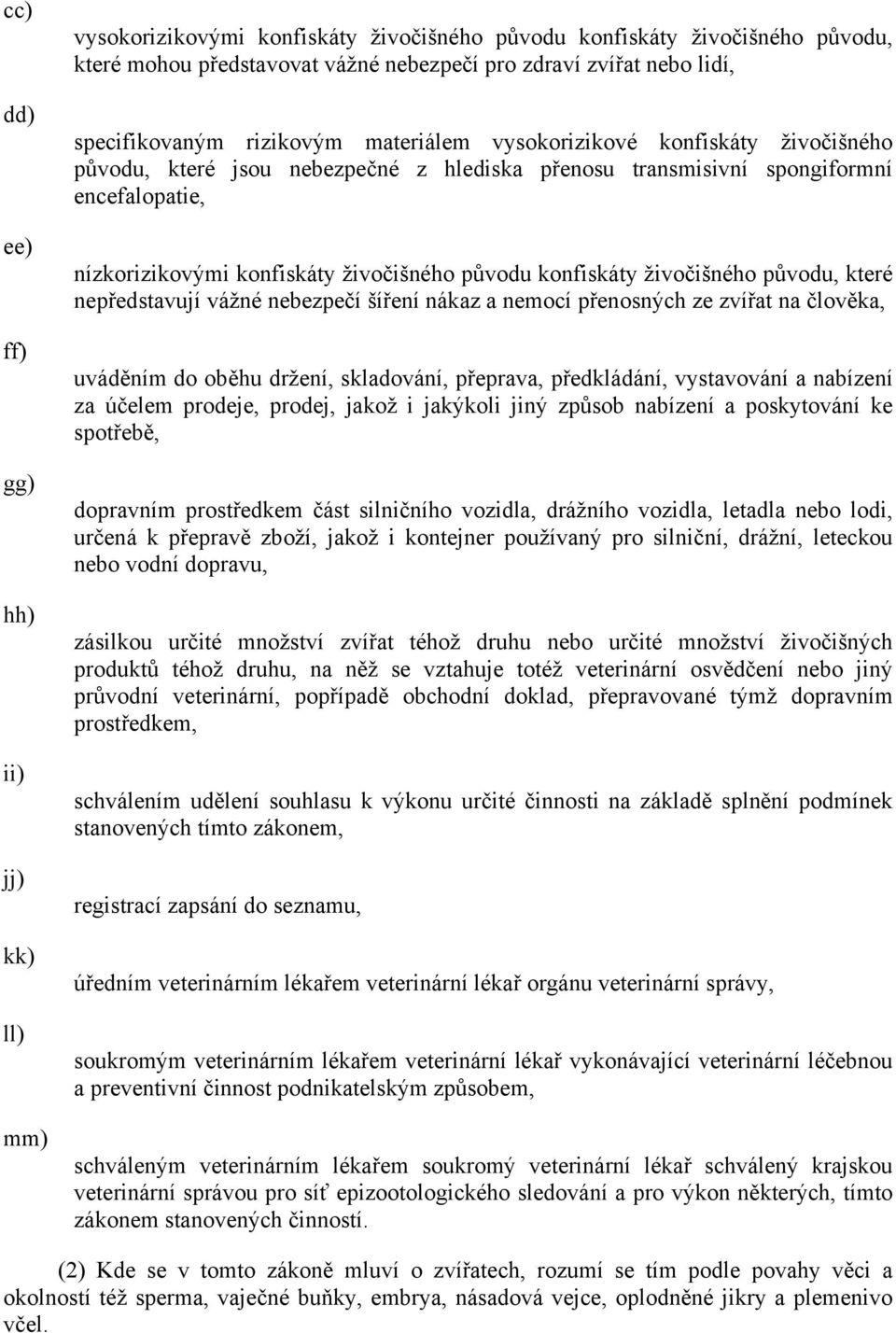 živočišného původu konfiskáty živočišného původu, které nepředstavují vážné nebezpečí šíření nákaz a nemocí přenosných ze zvířat na člověka, uváděním do oběhu držení, skladování, přeprava,