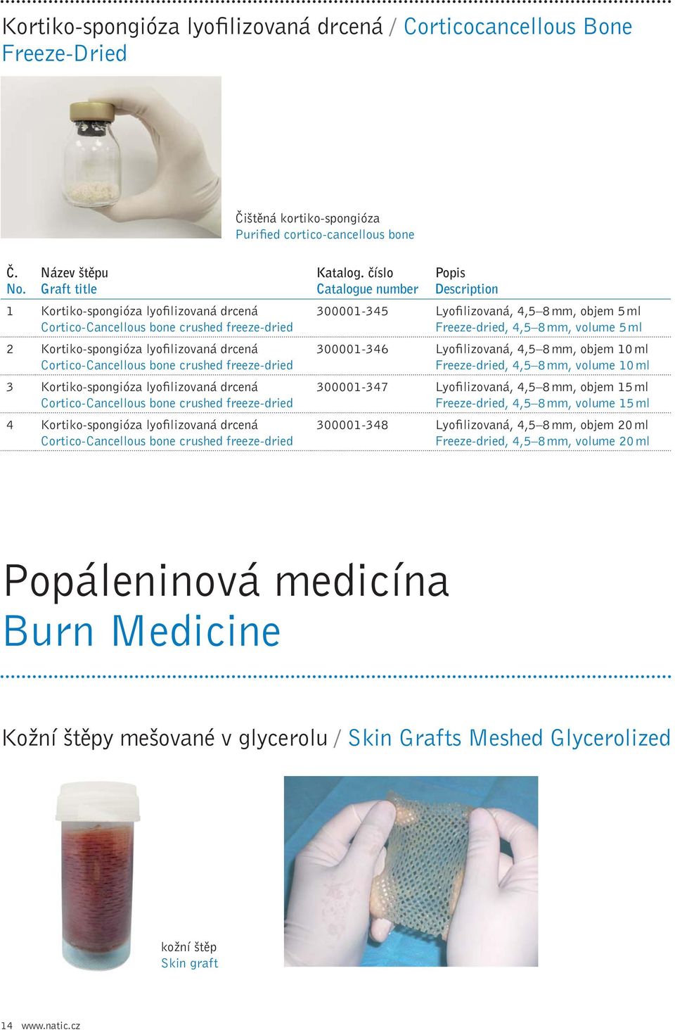 Kortiko-spongióza lyofilizovaná drcená Cortico-Cancellous bone crushed freeze-dried 300001-345 Lyofilizovaná, 4,5 8 mm, objem 5 ml Freeze-dried, 4,5 8 mm, volume 5 ml 300001-346 Lyofilizovaná, 4,5 8