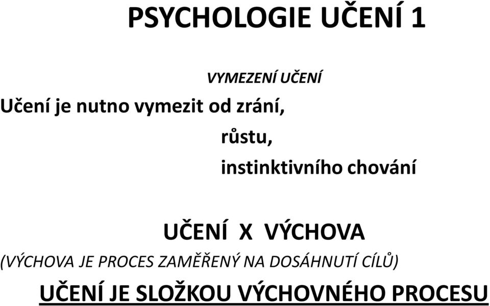 chování UČENÍ X VÝCHOVA (VÝCHOVA JE PROCES