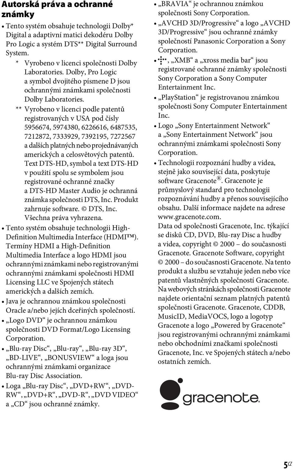 ** Vyrobeno v licenci podle patentů registrovaných v USA pod čísly 5956674, 5974380, 6226616, 6487535, 7212872, 7333929, 7392195, 7272567 a dalších platných nebo projednávaných amerických a