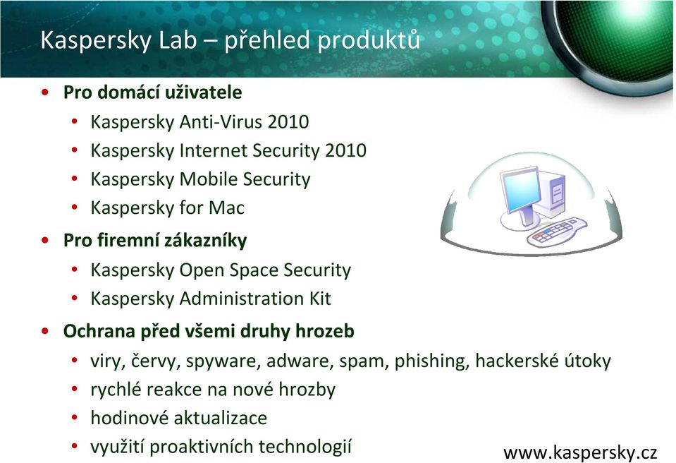 Security Kaspersky Administration Kit Ochrana před všemi druhy hrozeb viry, červy, spyware, adware,