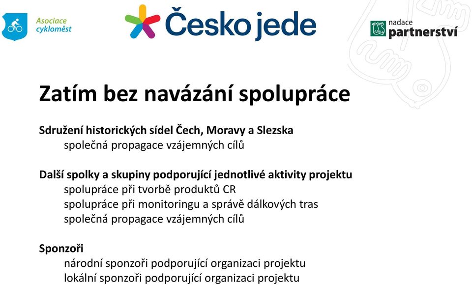 produktů CR spolupráce při monitoringu a správě dálkových tras společná propagace vzájemných cílů