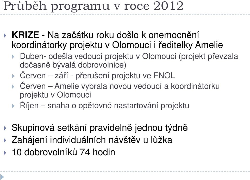 projektu ve FNOL Červen Amelie vybrala novou vedoucí a koordinátorku projektu v Olomouci Říjen snaha o opětovné