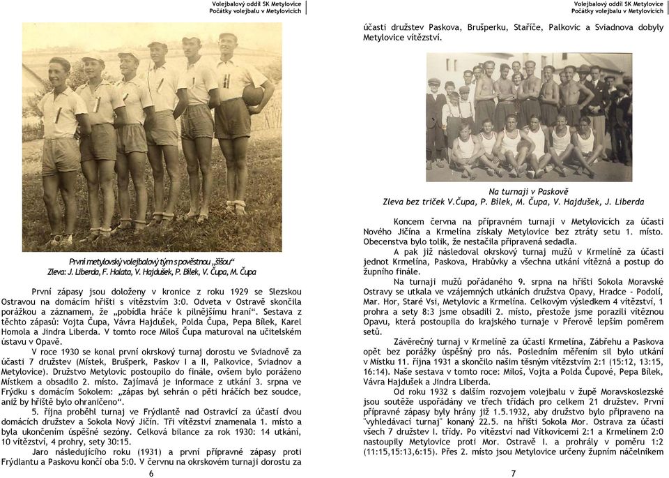 Čupa, M. Čupa První zápasy jsou doloženy v kronice z roku 1929 se Slezskou Ostravou na domácím hřišti s vítězstvím 3:0.
