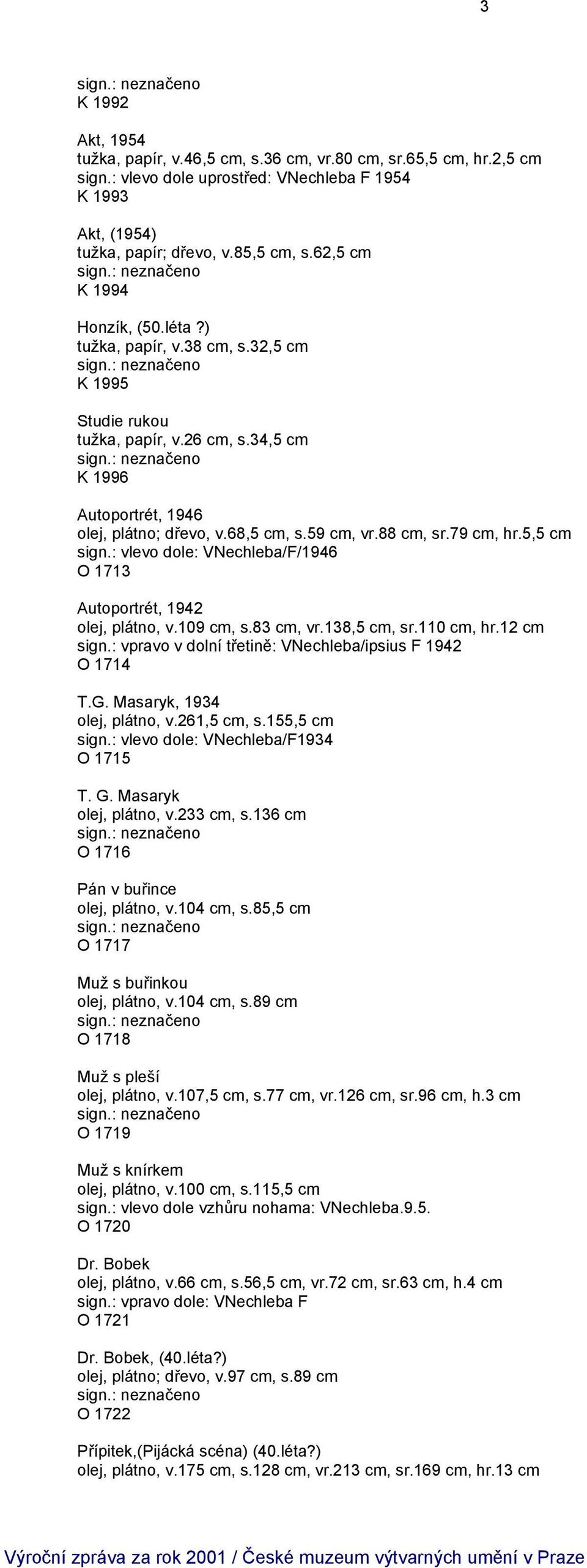 79 cm, hr.5,5 cm sign.: vlevo dole: VNechleba/F/1946 O 1713 Autoportrét, 1942 olej, plátno, v.109 cm, s.83 cm, vr.138,5 cm, sr.110 cm, hr.12 cm sign.