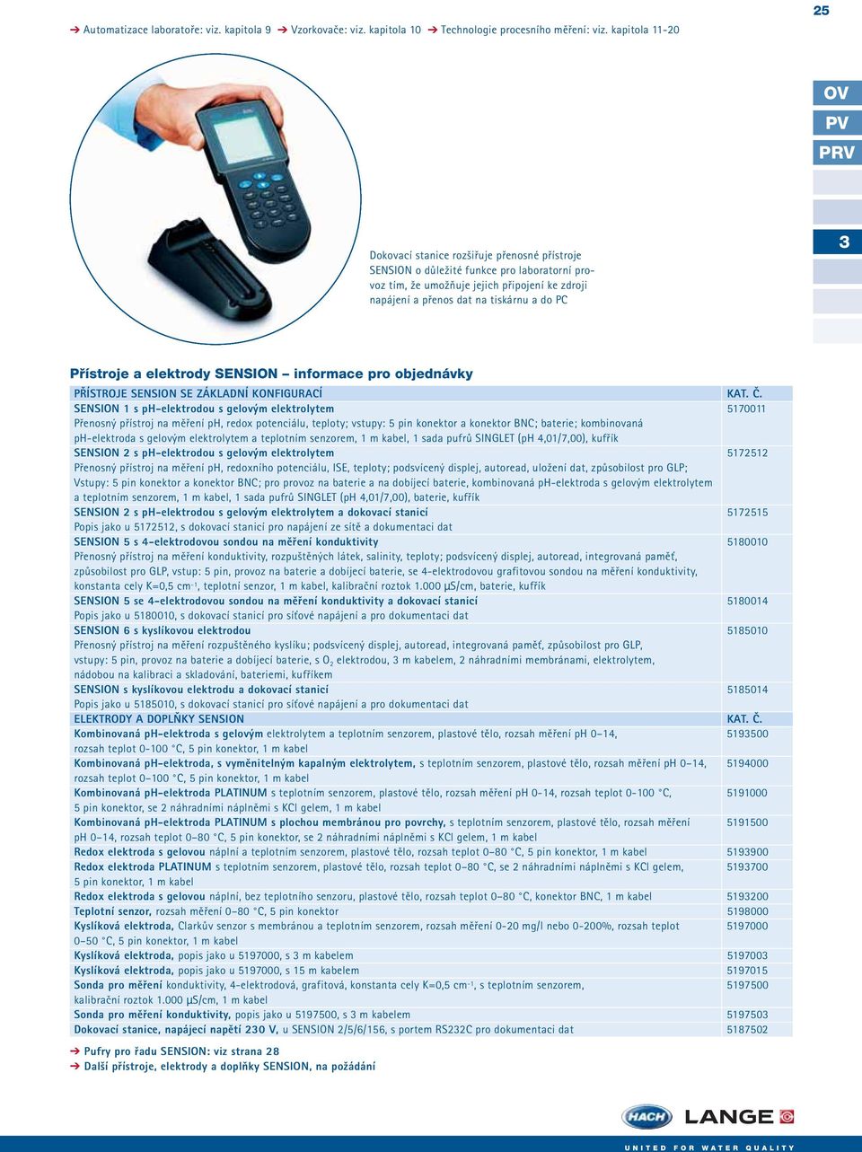 Přístroje a elektrody SENSION informace pro objednávky PŘÍSTROJE SENSION SE ZÁKLADNÍ KONFIGURACÍ KAT. Č.