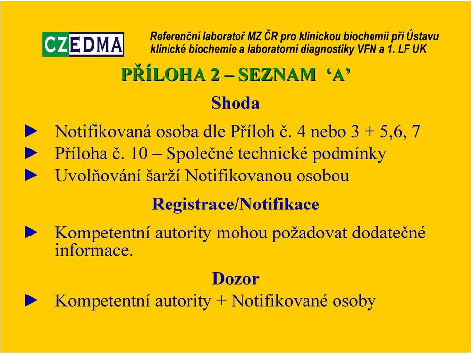 laboratoř MZ ČR pro klinickou biochemii při Ústavu Registrace/Notifikace Kompetentní