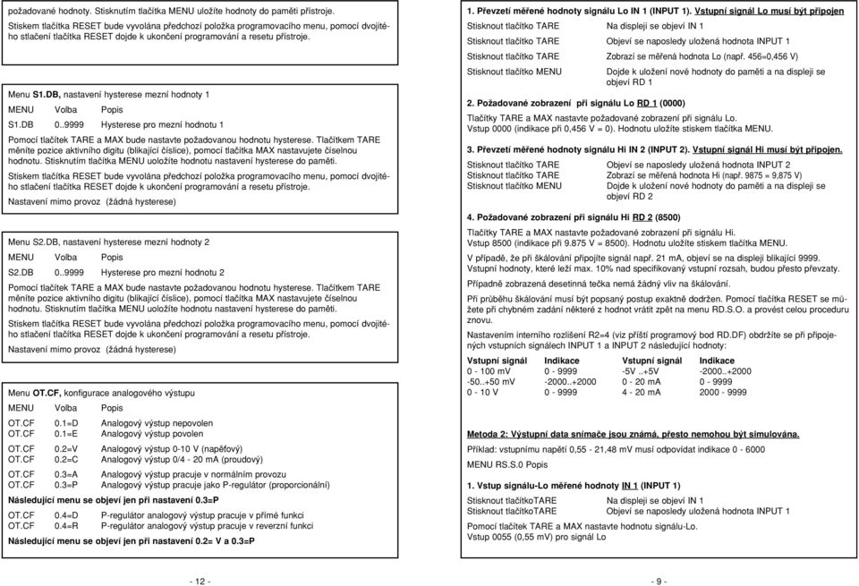 Tlaãítkem TARE mûníte pozice aktivního digitu (blikající ãíslice), pomocí tlaãítka MAX nastavujete ãíselnou hodnotu. Stisknutím tlaãítka MENU uoloïíte hodnotu nastavení hysterese do pamûti.