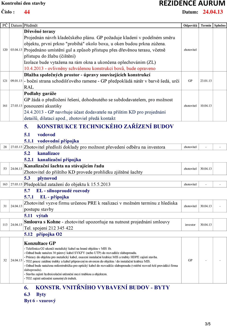 2013 - ovlivněny schválenou konstrukcí boxů, bude opraveno Dlažba společných prostor - úpravy souvisejících konstrukcí 121 09.01.13 - boční strana schodišťového ramene - GP předpokládá nátěr v barvě šedá, určí GP 23.