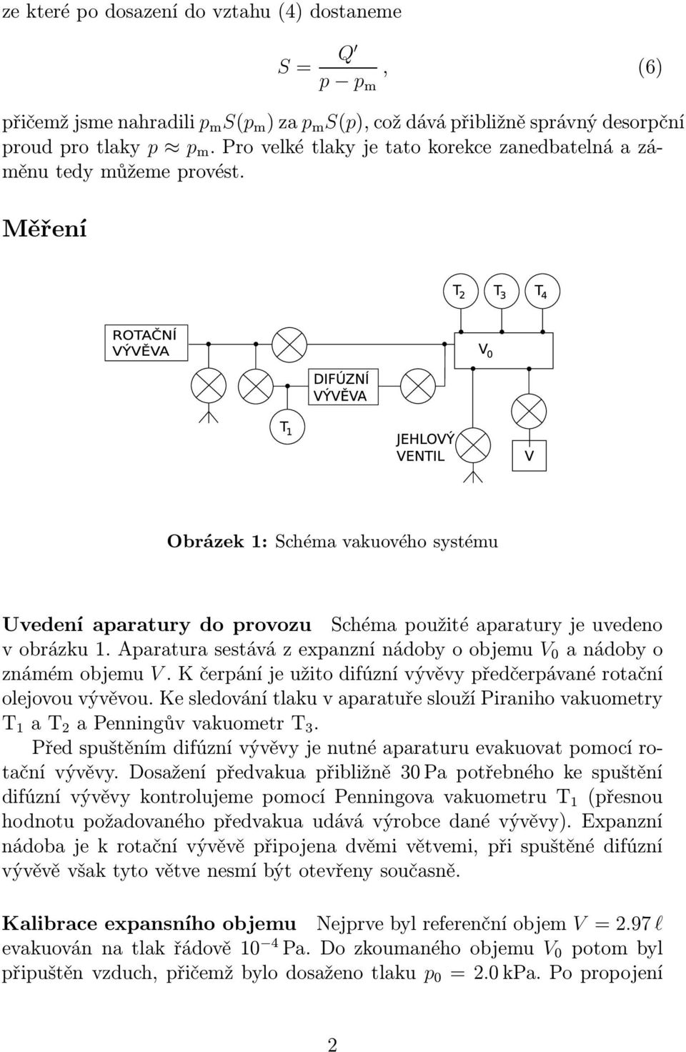 aparaturasestávázexpanznínádobyoobjemu V anádobyo známém objemu V. K čerpání je užito difúzní vývěvy předčerpávané rotační olejovou vývěvou.