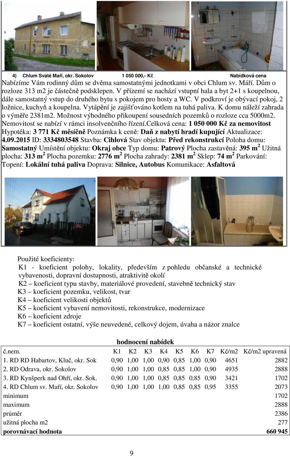 Vytápění je zajišťováno kotlem na tuhá paliva. K domu náleží zahrada o výměře 2381m2. Možnost výhodného přikoupení sousedních pozemků o rozloze cca 5000m2.