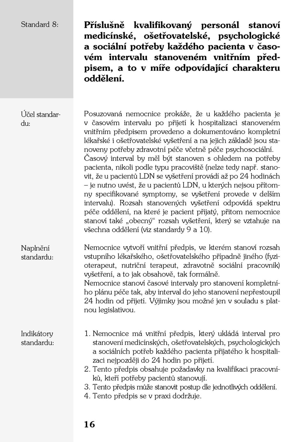 Účel Naplnění Posuzovaná nemocnice prokáže, že u každého pacienta je v časovém intervalu po přijetí k hospitalizaci stanoveném vnitřním předpisem provedeno a dokumentováno kompletní lékařské i