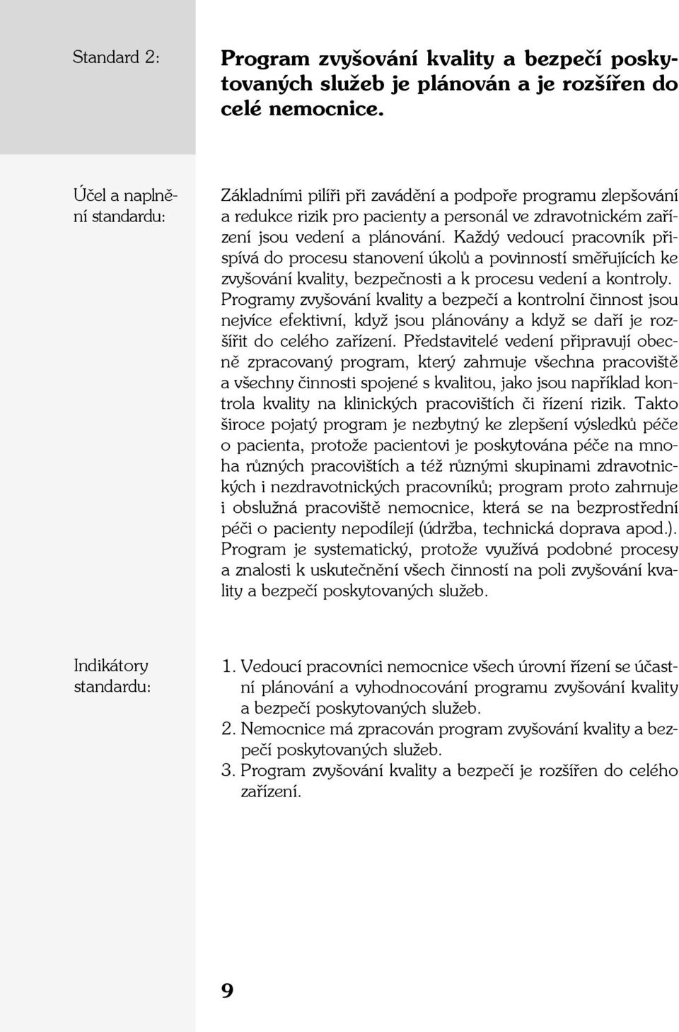 Každý vedoucí pracovník přispívá do procesu stanovení úkolů a povinností směřujících ke zvyšování kvality, bezpečnosti a k procesu vedení a kontroly.