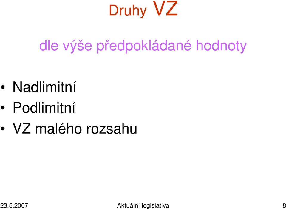 Nadlimitní Podlimitní VZ