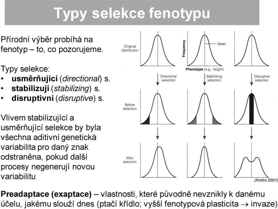 Vlivem stabilizující a usměrňující selekce by byla všechna aditivní genetická variabilita pro daný znak odstraněna, pokud