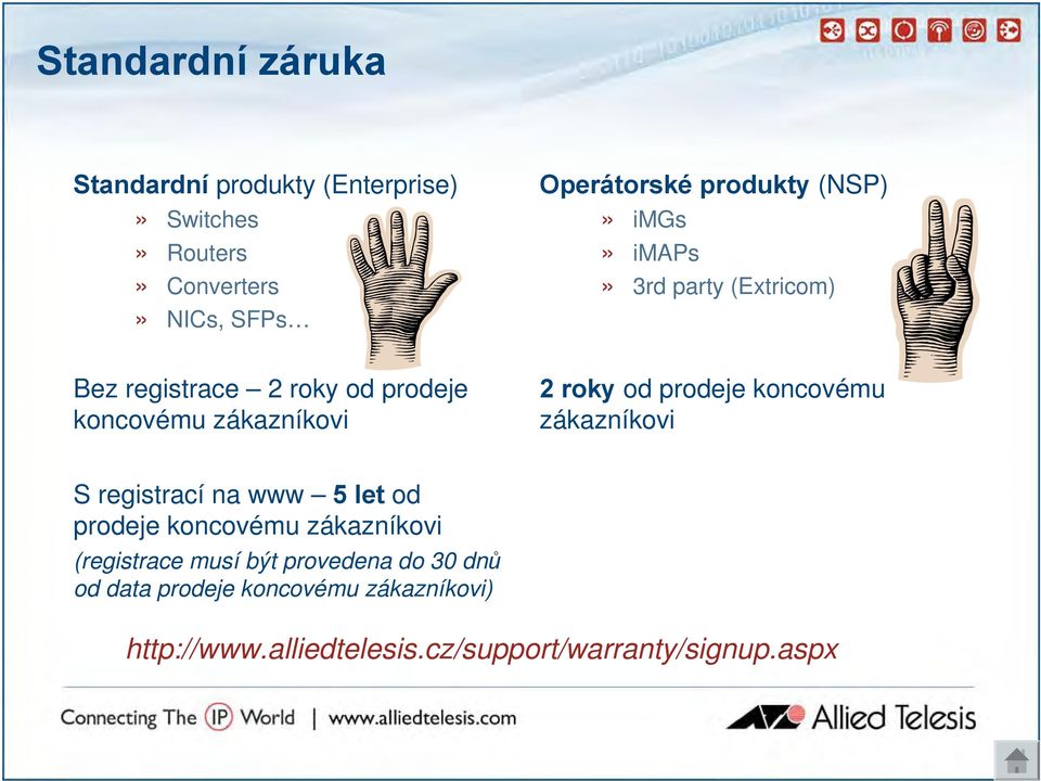 od prodeje koncovému zákazníkovi S registrací na www 5 let od prodeje koncovému zákazníkovi (registrace musí