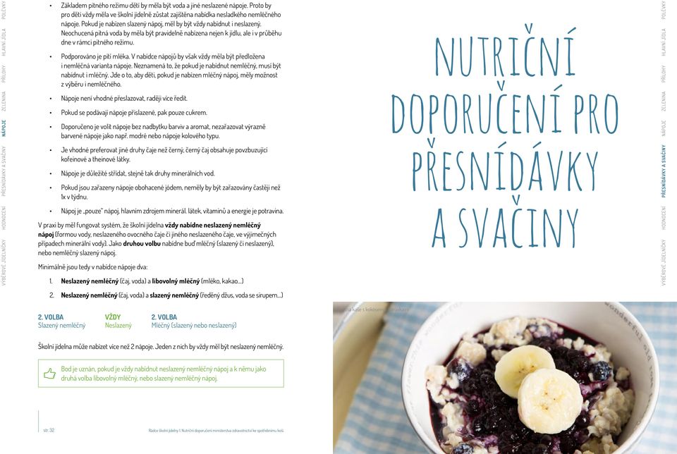 Podporováno je pití mléka. V nabídce nápojů by však vždy měla být předložena i nemléčná varianta nápoje. Neznamená to, že pokud je nabídnut nemléčný, musí být nabídnut i mléčný.