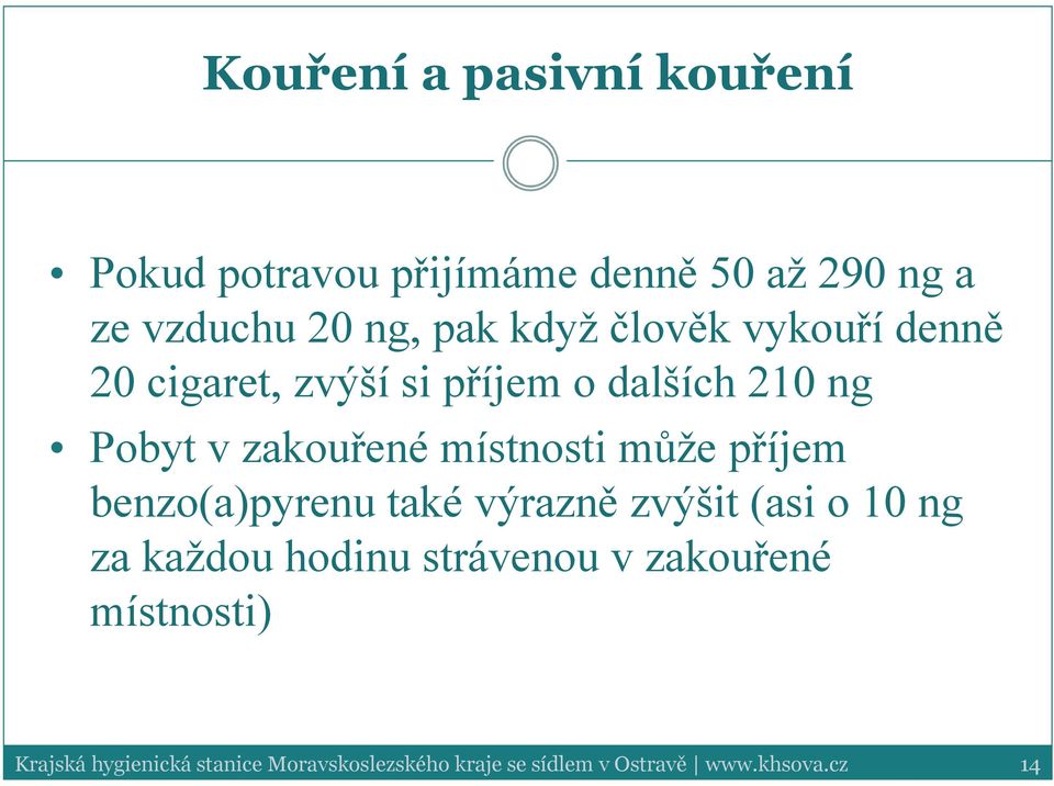 dalších 210 ng Pobyt v zakouřené místnosti může příjem benzo(a)pyrenu také