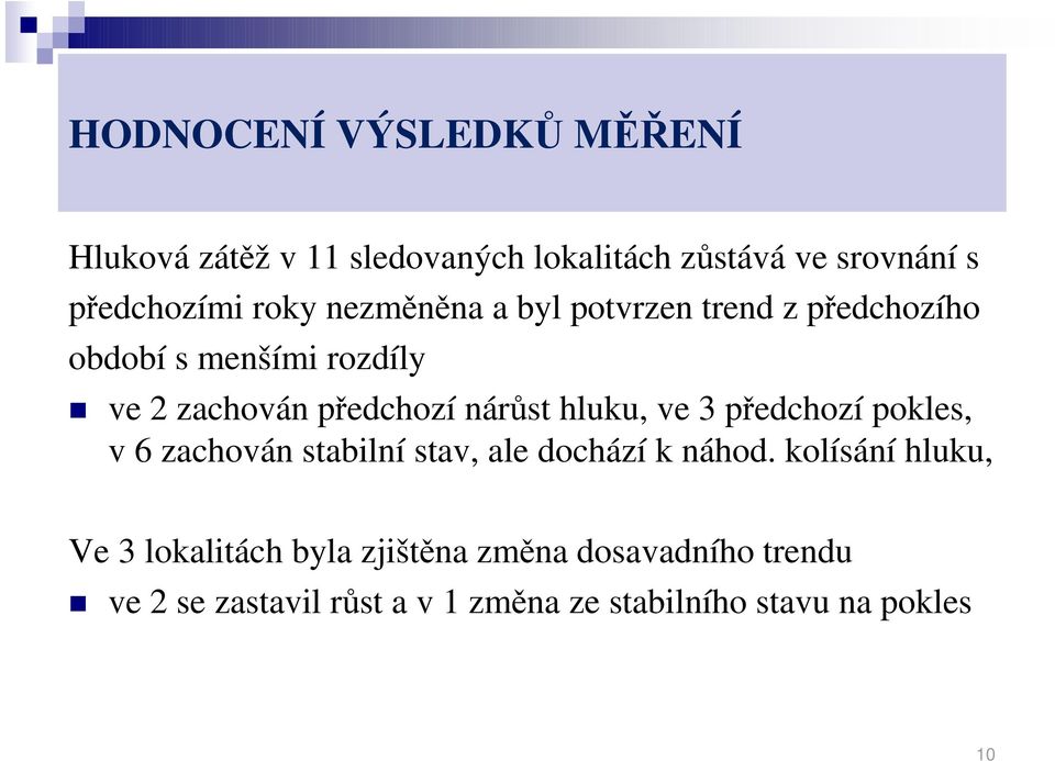 hluku, ve 3 předchozí pokles, v 6 zachován stabilní stav, ale dochází k náhod.