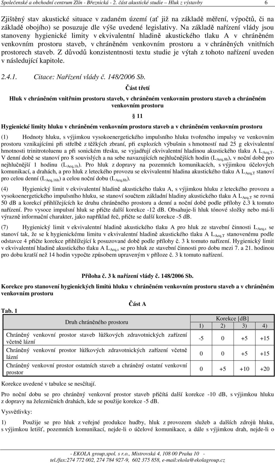 Na základě nařízení vlády jsou stanoveny hygienické limity v ekvivalentní hladině akustického tlaku A v chráněném venkovním prostoru staveb, v chráněném venkovním prostoru a v chráněných vnitřních